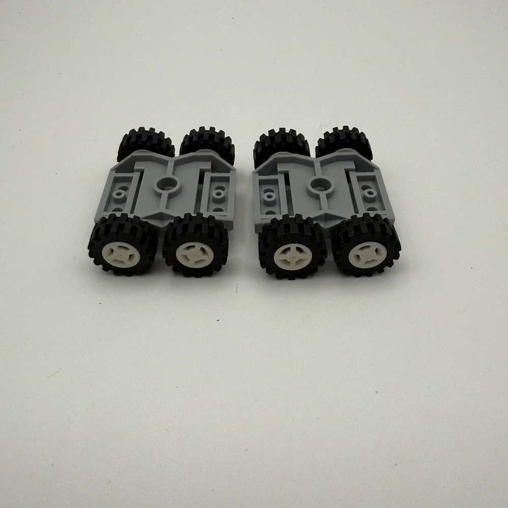 2 LEGO Light Bluish Gray Vehicle Base 3x4x2/3 Wheels Black & White Rims 24326 - Picture 4 of 4